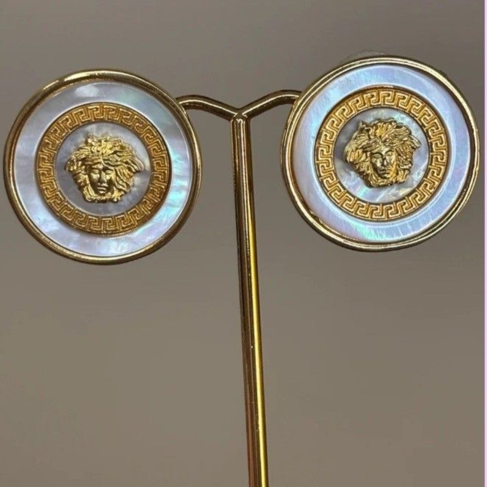 Versace Gold and Blue Medusa Earrings